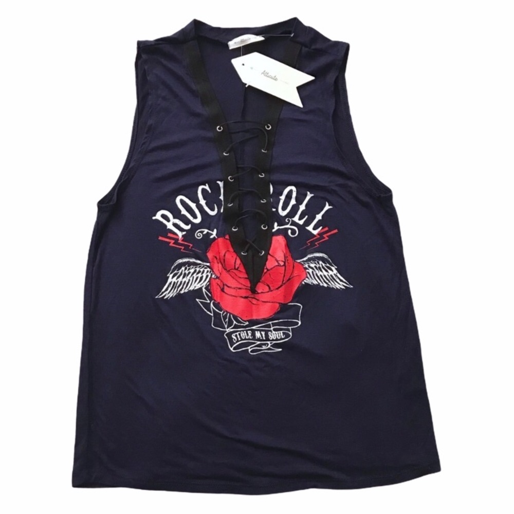 NWT Rock & Roll Low Cut V-neck Laces Up SEXY!